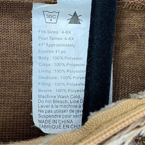 Monkey Costume with Hood Sz 4-6X Zipper Up Plush Cute and Cozy for Halloween - Picture 7 of 10